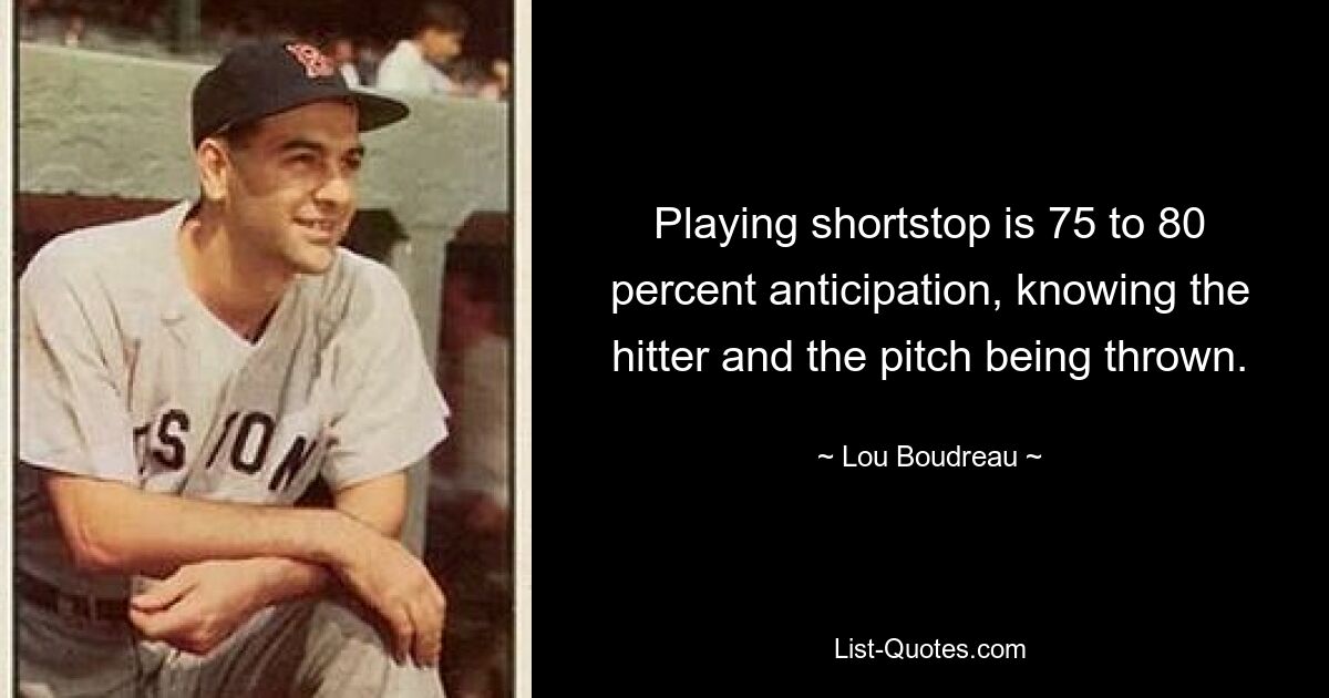 Playing shortstop is 75 to 80 percent anticipation, knowing the hitter and the pitch being thrown. — © Lou Boudreau