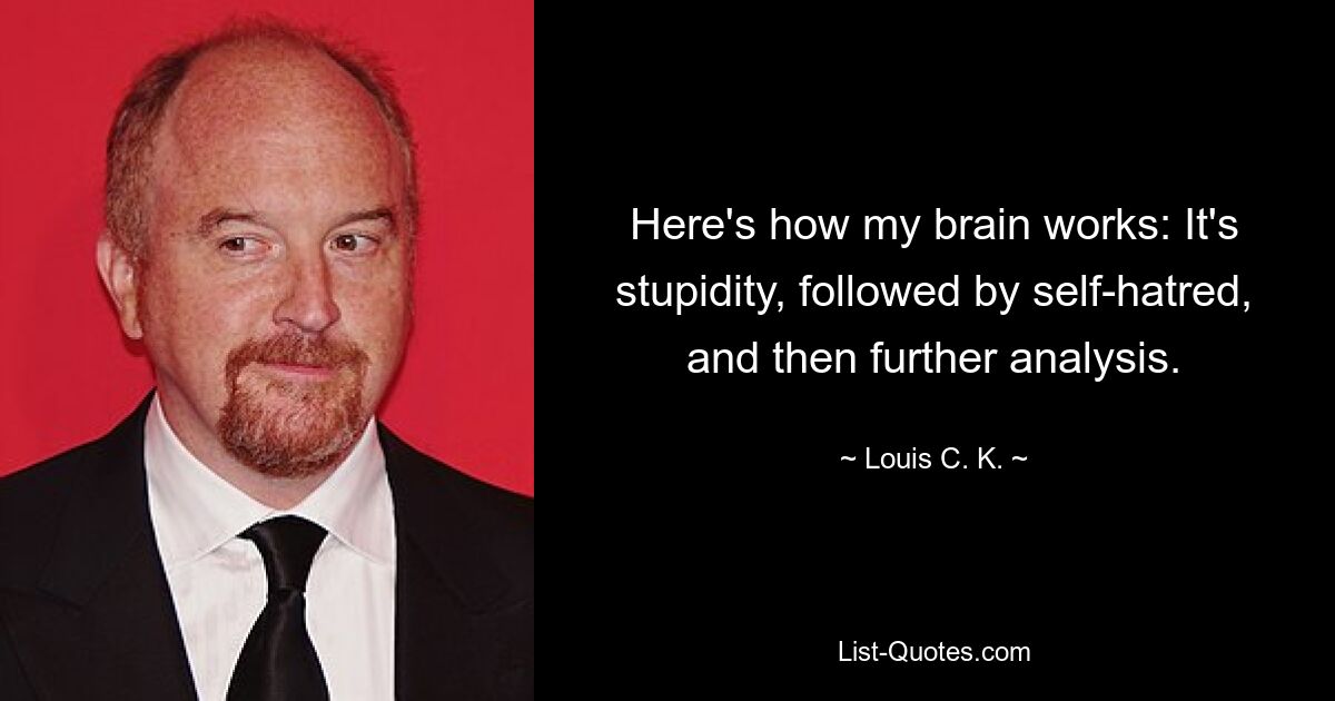 Here's how my brain works: It's stupidity, followed by self-hatred, and then further analysis. — © Louis C. K.