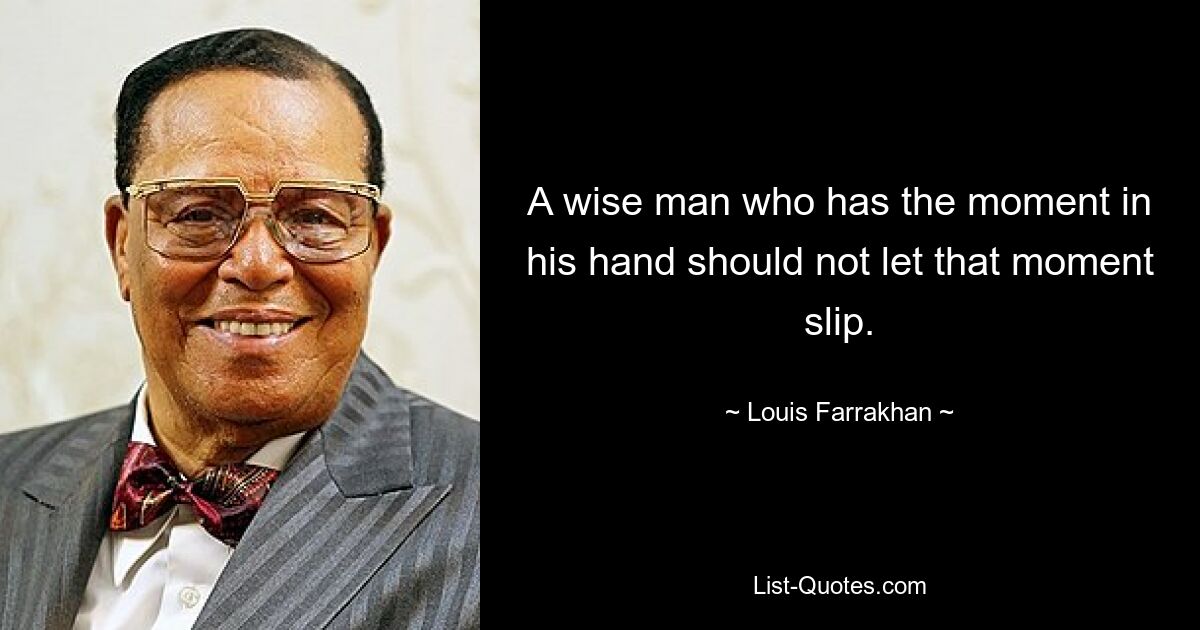 A wise man who has the moment in his hand should not let that moment slip. — © Louis Farrakhan