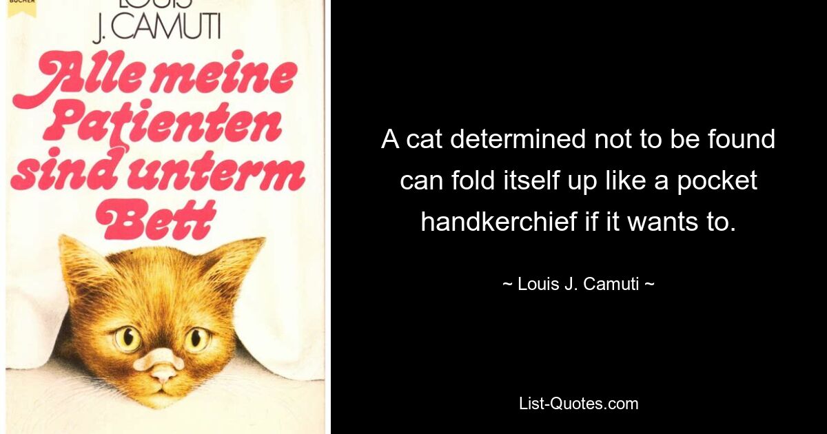 A cat determined not to be found can fold itself up like a pocket handkerchief if it wants to. — © Louis J. Camuti