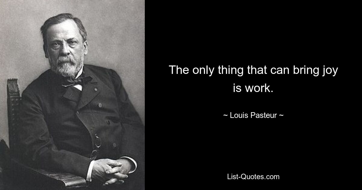 The only thing that can bring joy is work. — © Louis Pasteur