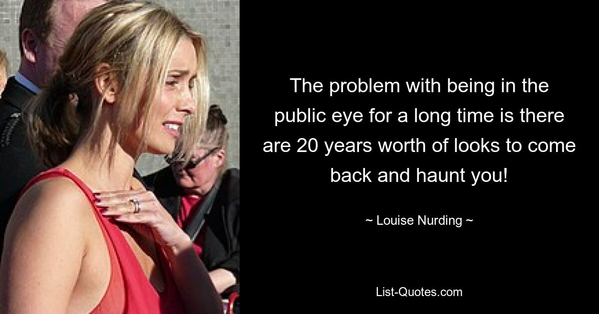 The problem with being in the public eye for a long time is there are 20 years worth of looks to come back and haunt you! — © Louise Nurding