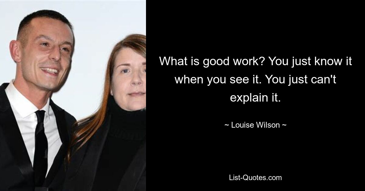 What is good work? You just know it when you see it. You just can't explain it. — © Louise Wilson