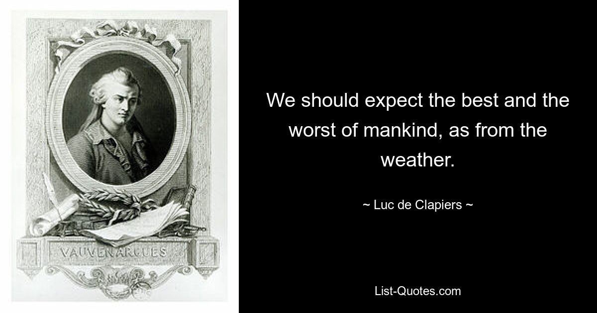 We should expect the best and the worst of mankind, as from the weather. — © Luc de Clapiers