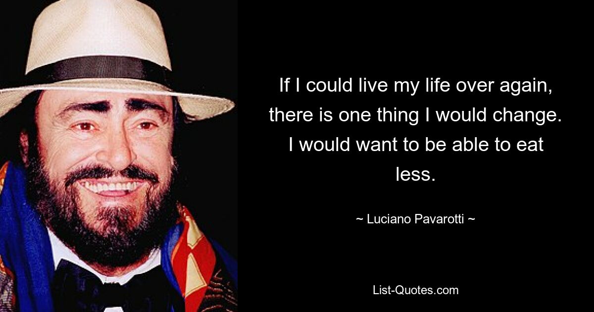 Если бы я мог прожить свою жизнь заново, я бы изменил одну вещь. Я бы хотел иметь возможность есть меньше. — © Лучано Паваротти 