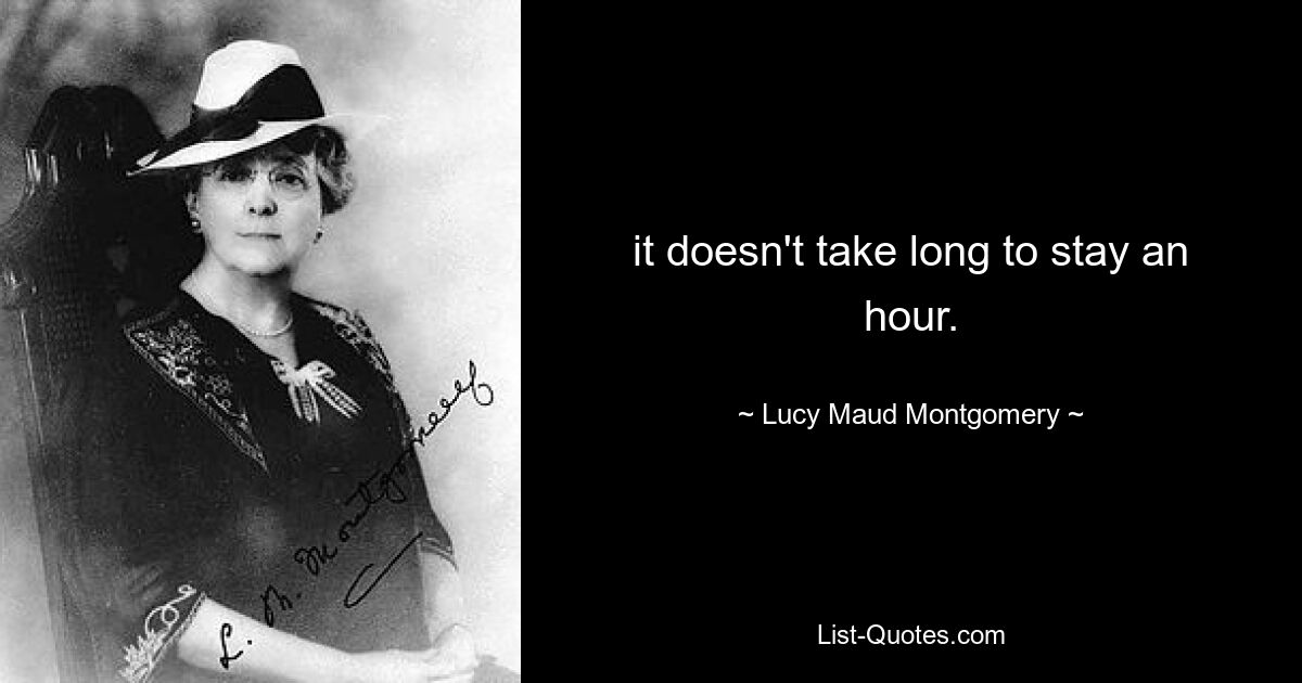 it doesn't take long to stay an hour. — © Lucy Maud Montgomery