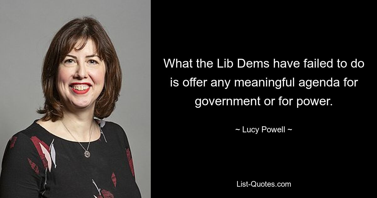 What the Lib Dems have failed to do is offer any meaningful agenda for government or for power. — © Lucy Powell