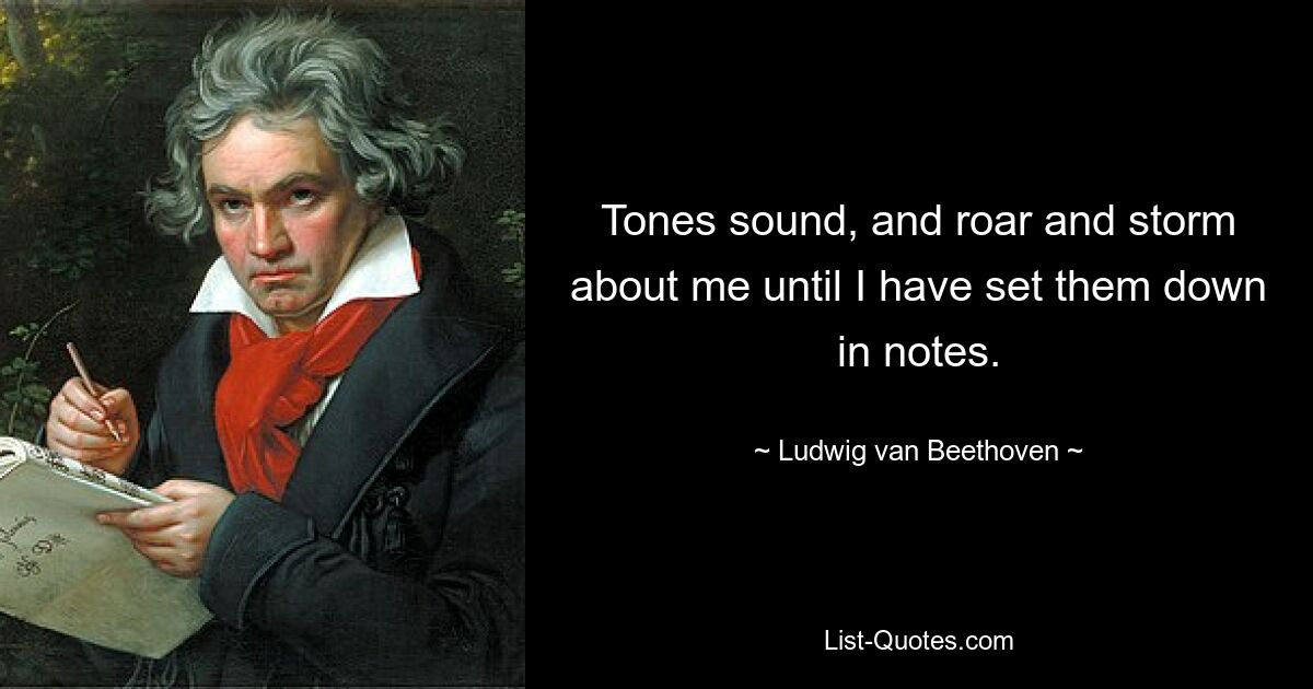 Tones sound, and roar and storm about me until I have set them down in notes. — © Ludwig van Beethoven