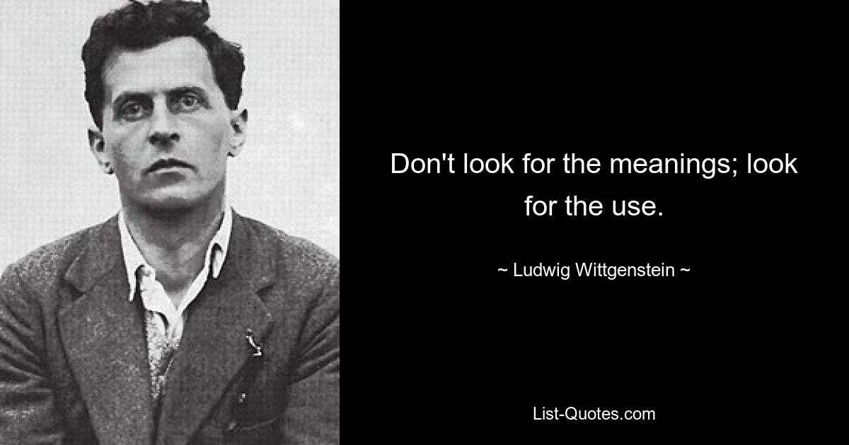 Don't look for the meanings; look for the use. — © Ludwig Wittgenstein