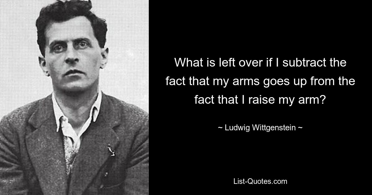 What is left over if I subtract the fact that my arms goes up from the fact that I raise my arm? — © Ludwig Wittgenstein