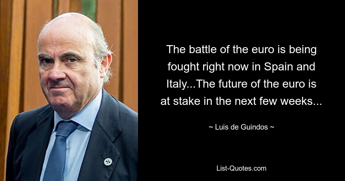 The battle of the euro is being fought right now in Spain and Italy...The future of the euro is at stake in the next few weeks... — © Luis de Guindos