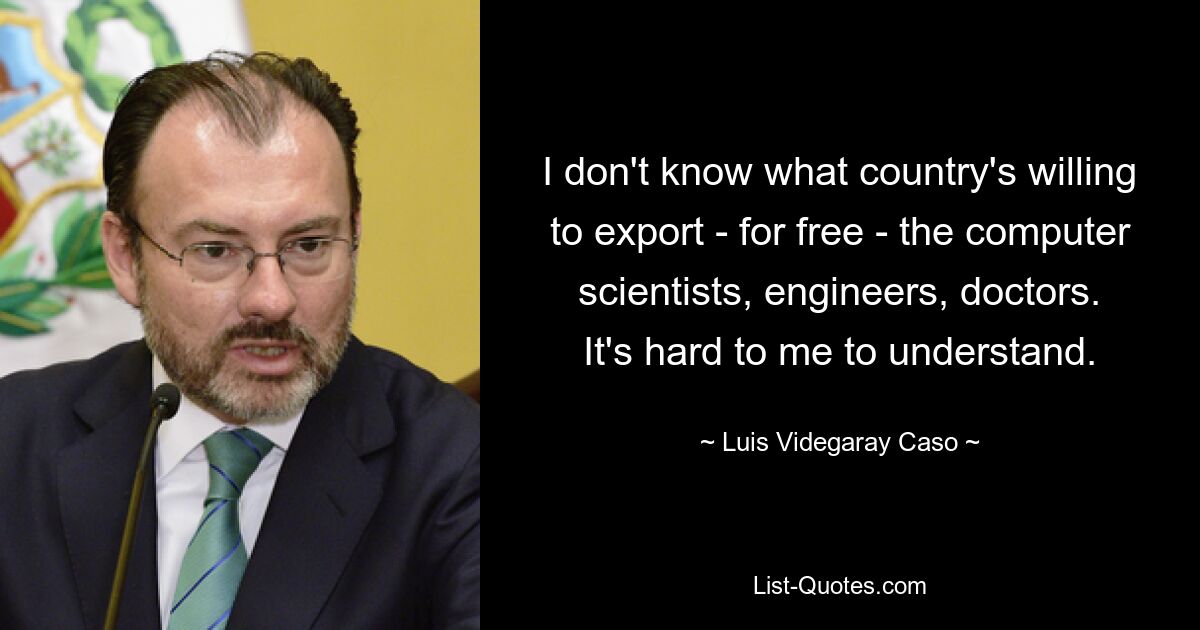 I don't know what country's willing to export - for free - the computer scientists, engineers, doctors. It's hard to me to understand. — © Luis Videgaray Caso