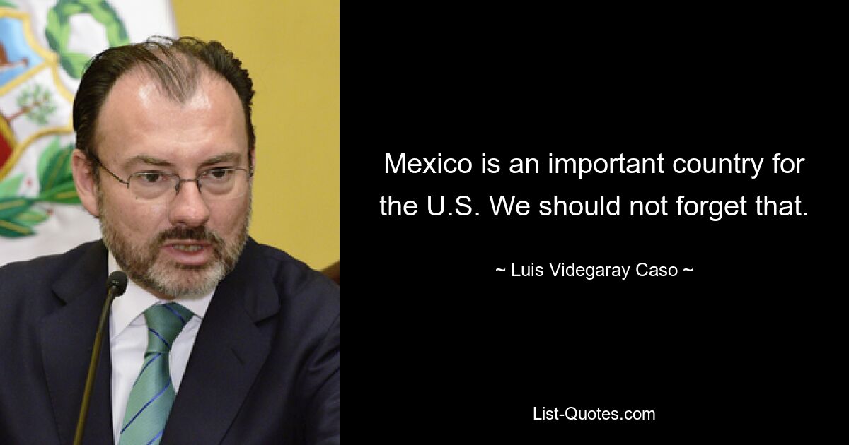 Mexico is an important country for the U.S. We should not forget that. — © Luis Videgaray Caso