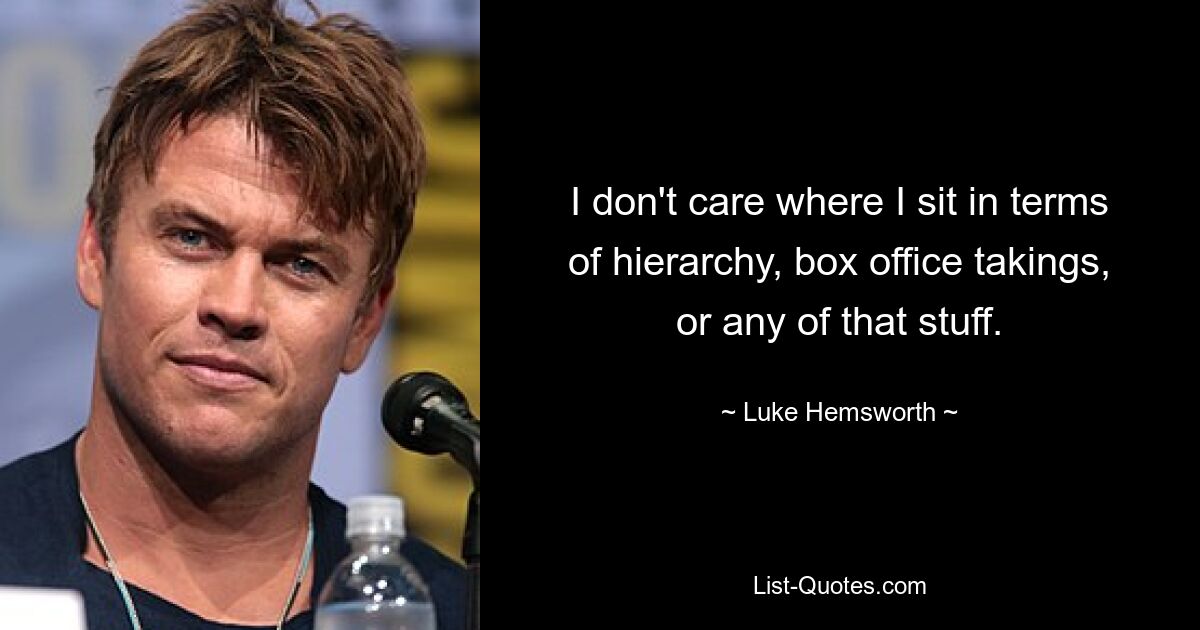 I don't care where I sit in terms of hierarchy, box office takings, or any of that stuff. — © Luke Hemsworth