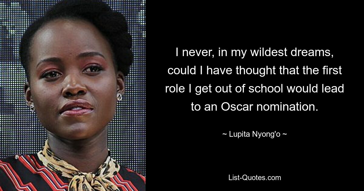 I never, in my wildest dreams, could I have thought that the first role I get out of school would lead to an Oscar nomination. — © Lupita Nyong'o