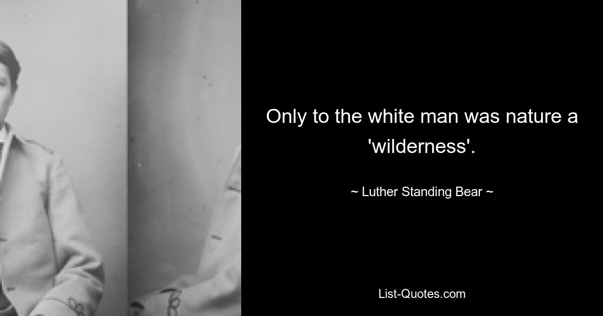 Only to the white man was nature a 'wilderness'. — © Luther Standing Bear