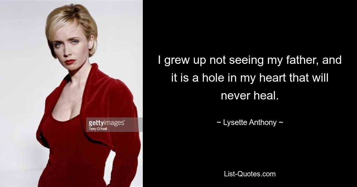 I grew up not seeing my father, and it is a hole in my heart that will never heal. — © Lysette Anthony