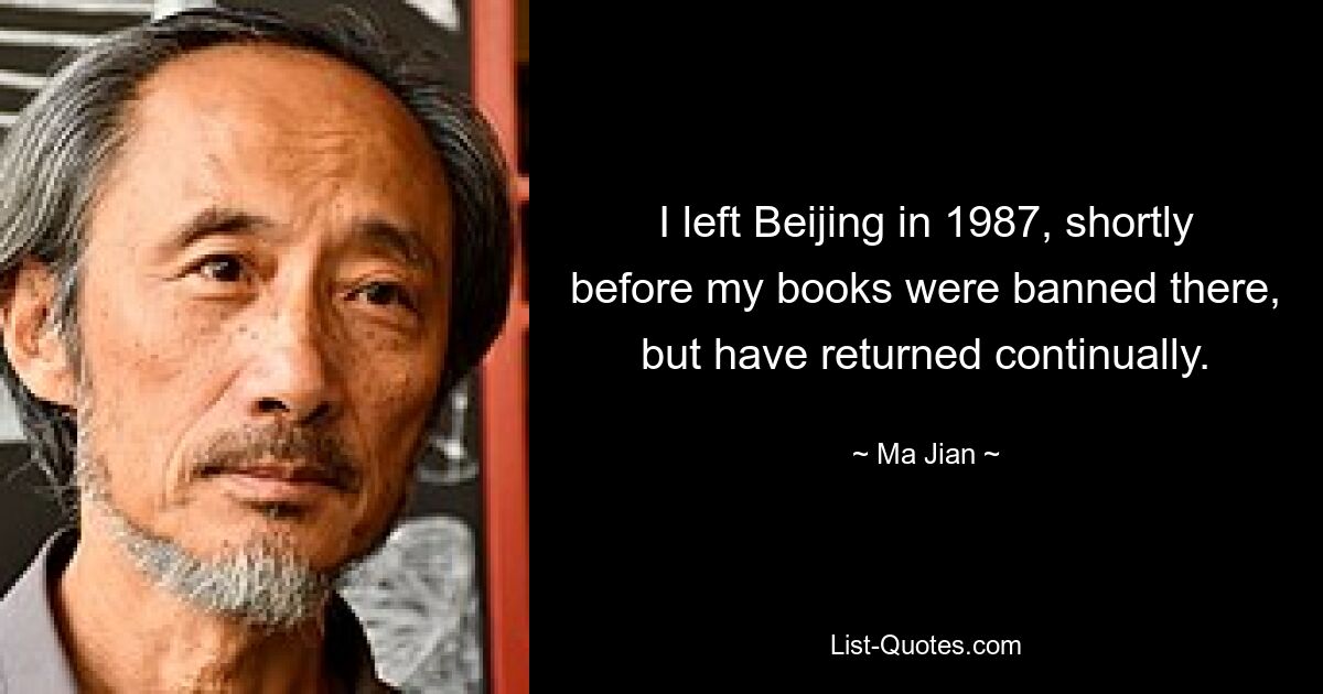 I left Beijing in 1987, shortly before my books were banned there, but have returned continually. — © Ma Jian