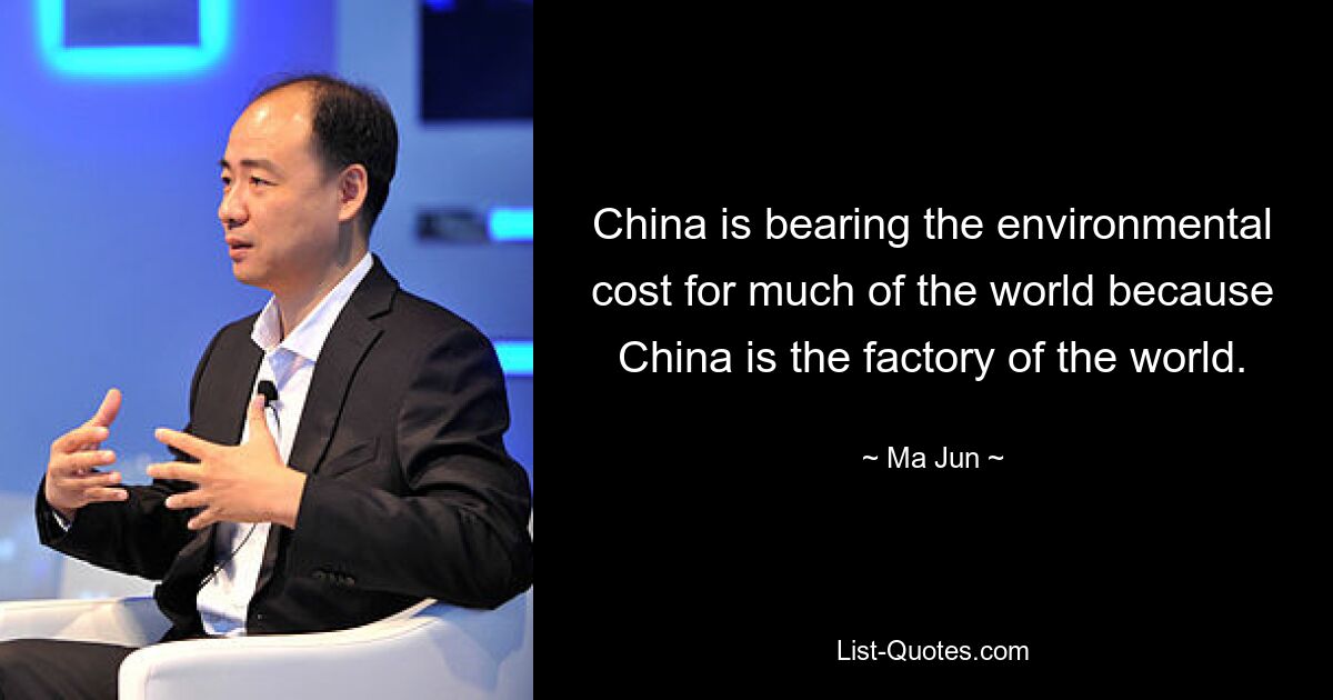 China is bearing the environmental cost for much of the world because China is the factory of the world. — © Ma Jun