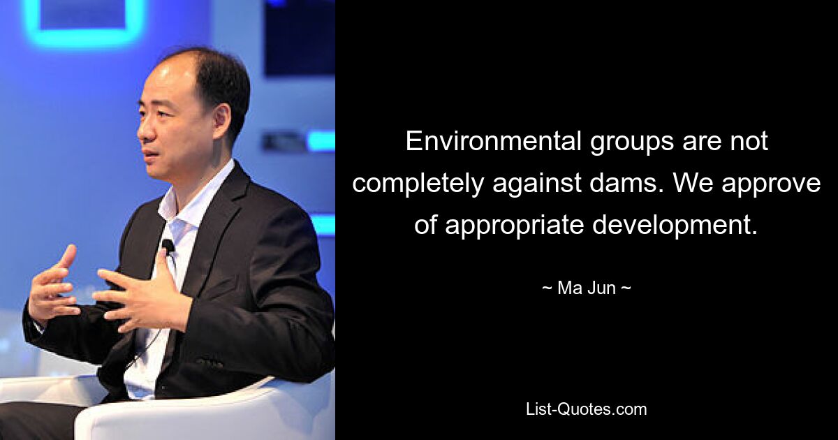 Environmental groups are not completely against dams. We approve of appropriate development. — © Ma Jun