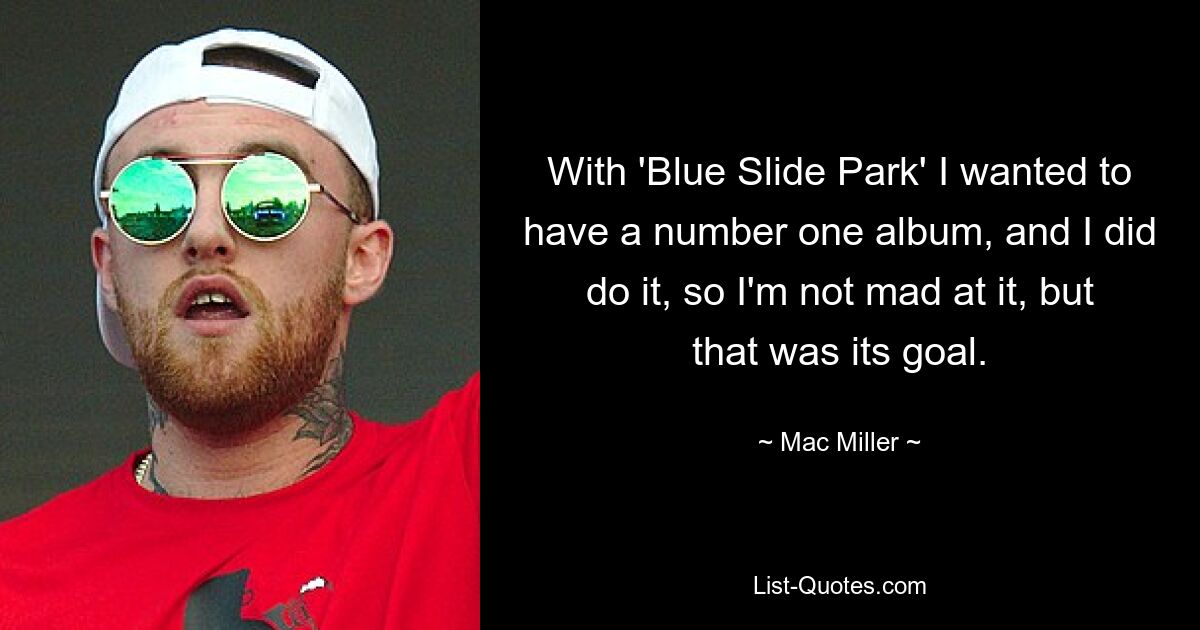 With 'Blue Slide Park' I wanted to have a number one album, and I did do it, so I'm not mad at it, but that was its goal. — © Mac Miller