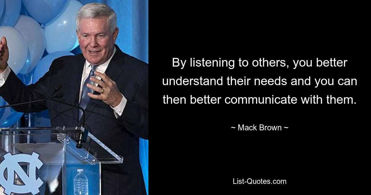 By listening to others, you better understand their needs and you can then better communicate with them. — © Mack Brown