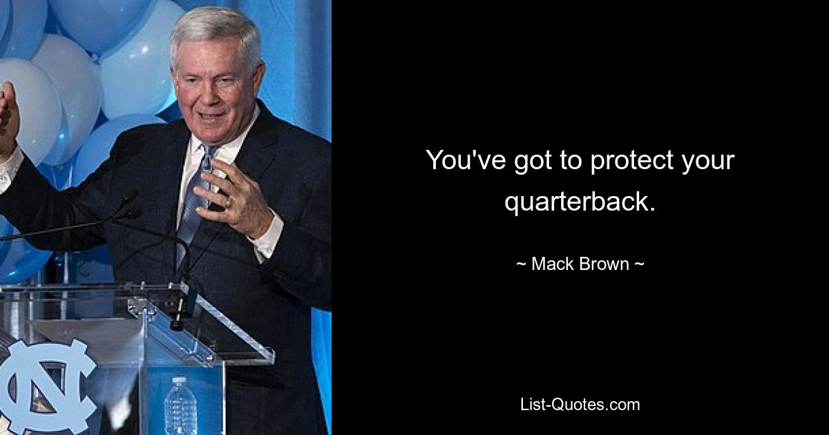 You've got to protect your quarterback. — © Mack Brown