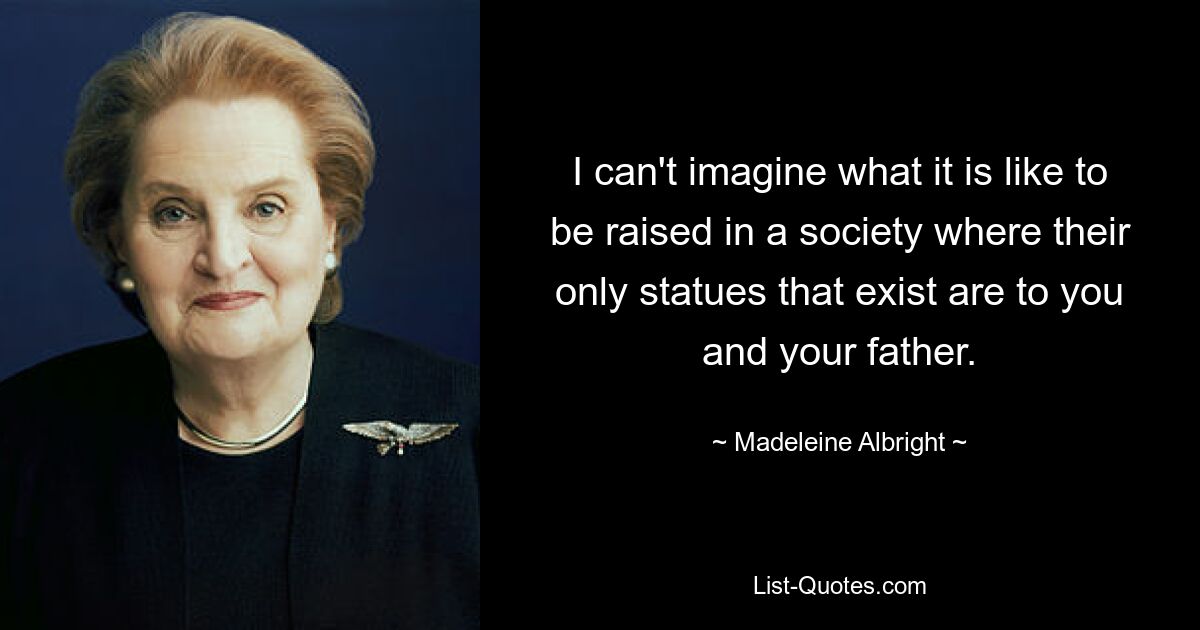 I can't imagine what it is like to be raised in a society where their only statues that exist are to you and your father. — © Madeleine Albright