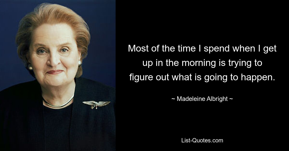 Most of the time I spend when I get up in the morning is trying to figure out what is going to happen. — © Madeleine Albright