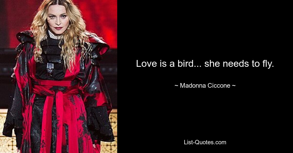 Love is a bird... she needs to fly. — © Madonna Ciccone