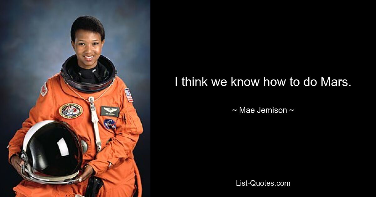 I think we know how to do Mars. — © Mae Jemison