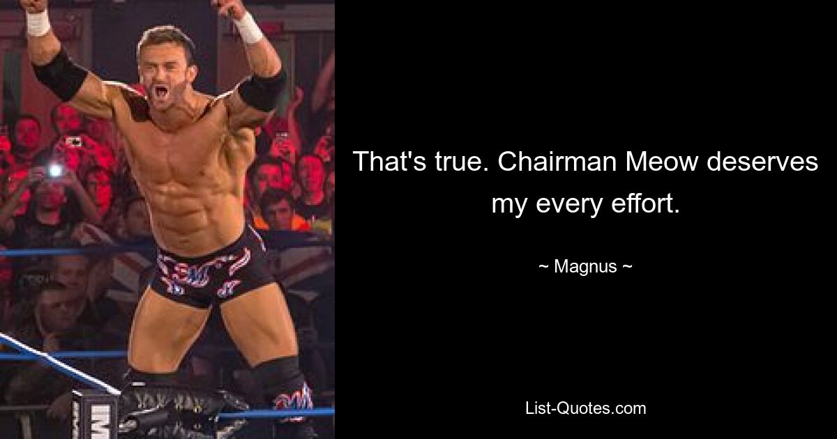 That's true. Chairman Meow deserves my every effort. — © Magnus