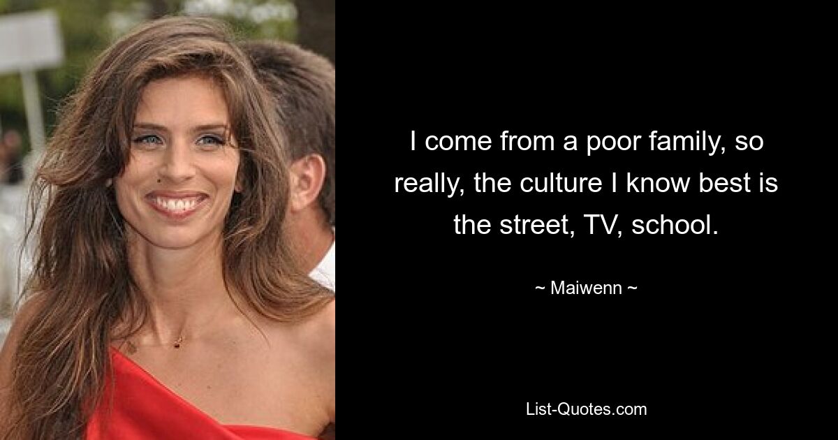 I come from a poor family, so really, the culture I know best is the street, TV, school. — © Maiwenn