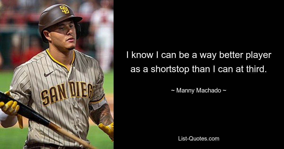 I know I can be a way better player as a shortstop than I can at third. — © Manny Machado