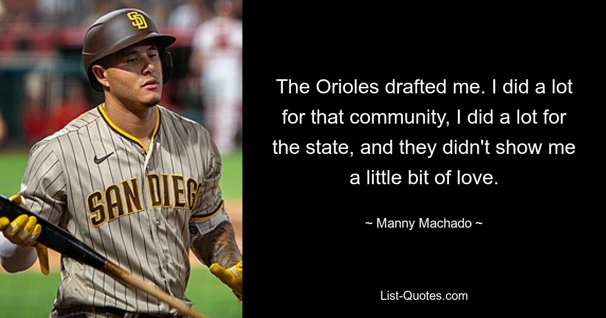 The Orioles drafted me. I did a lot for that community, I did a lot for the state, and they didn't show me a little bit of love. — © Manny Machado