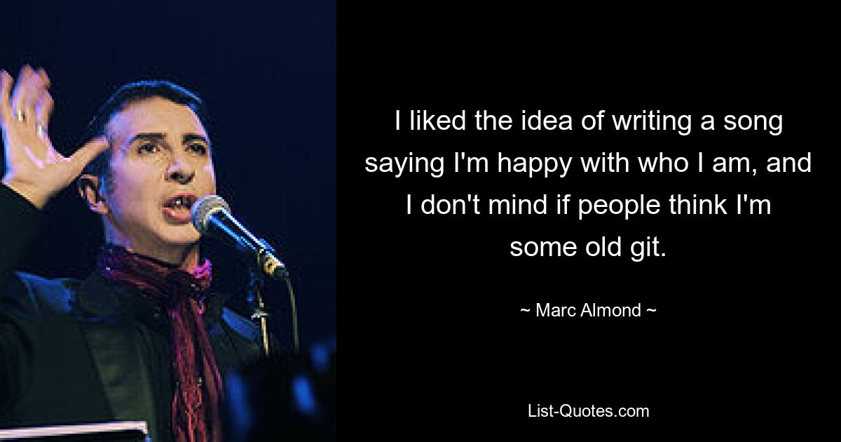 I liked the idea of writing a song saying I'm happy with who I am, and I don't mind if people think I'm some old git. — © Marc Almond