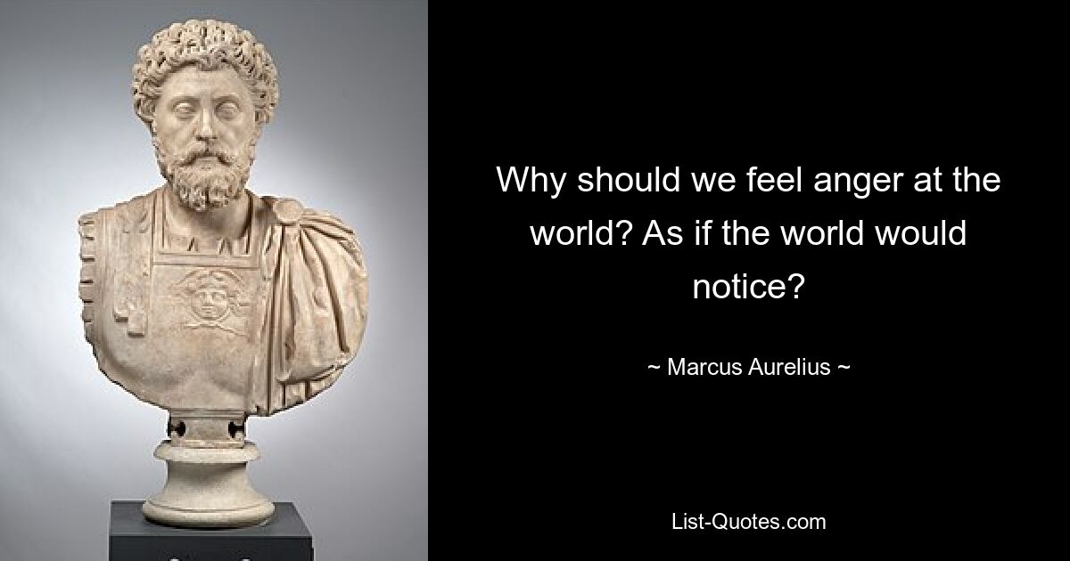 Why should we feel anger at the world? As if the world would notice? — © Marcus Aurelius