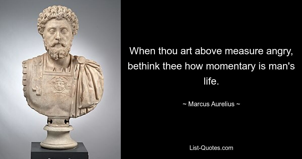 When thou art above measure angry, bethink thee how momentary is man's life. — © Marcus Aurelius