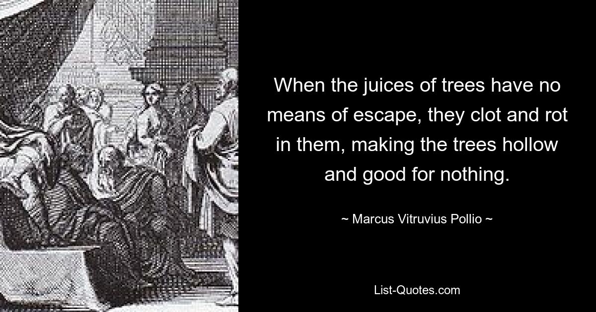 When the juices of trees have no means of escape, they clot and rot in them, making the trees hollow and good for nothing. — © Marcus Vitruvius Pollio