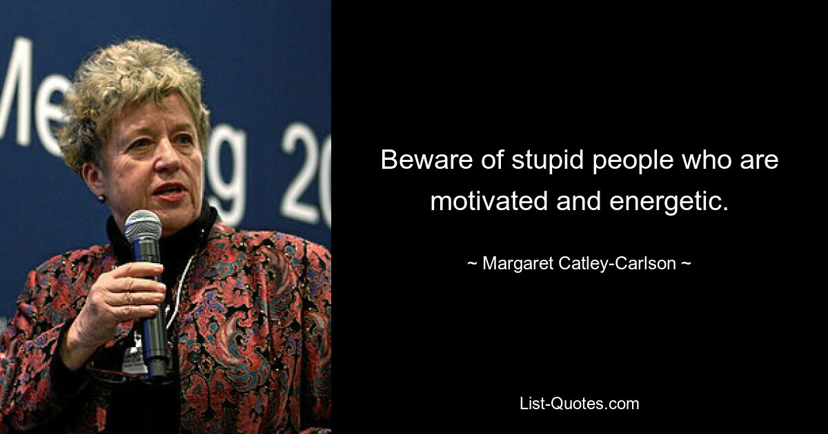 Beware of stupid people who are motivated and energetic. — © Margaret Catley-Carlson