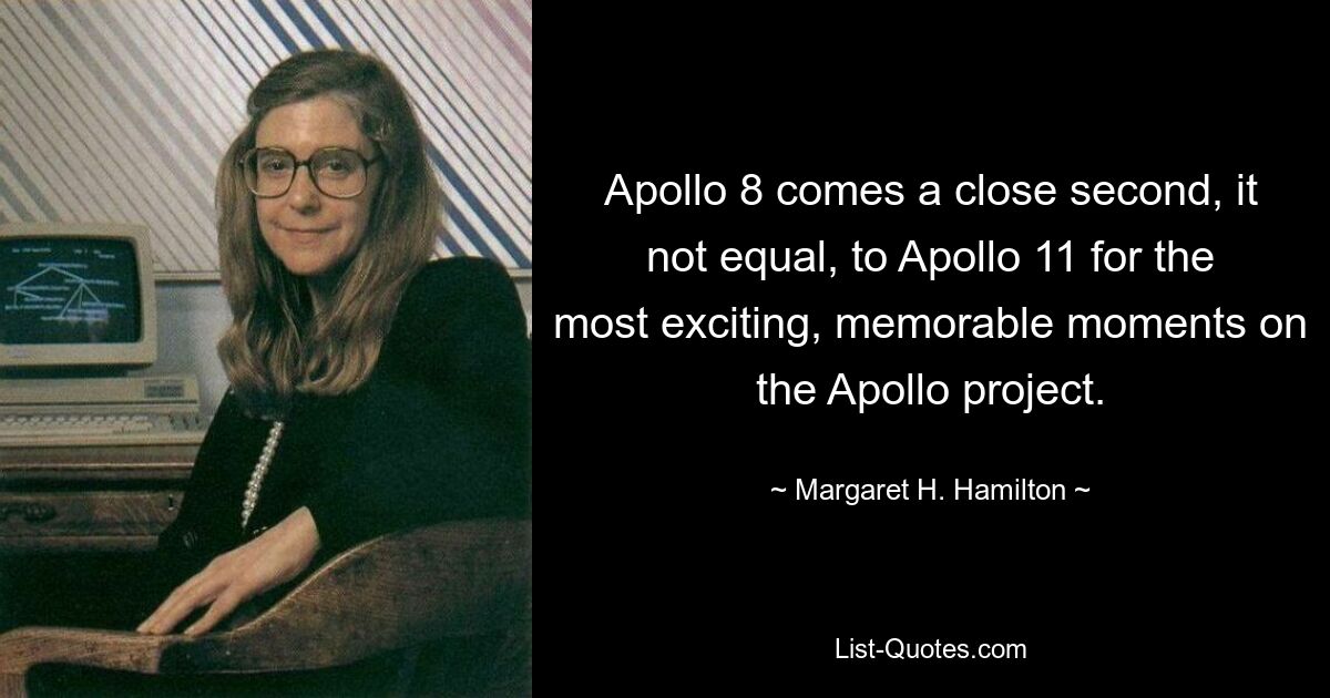 Apollo 8 comes a close second, it not equal, to Apollo 11 for the most exciting, memorable moments on the Apollo project. — © Margaret H. Hamilton