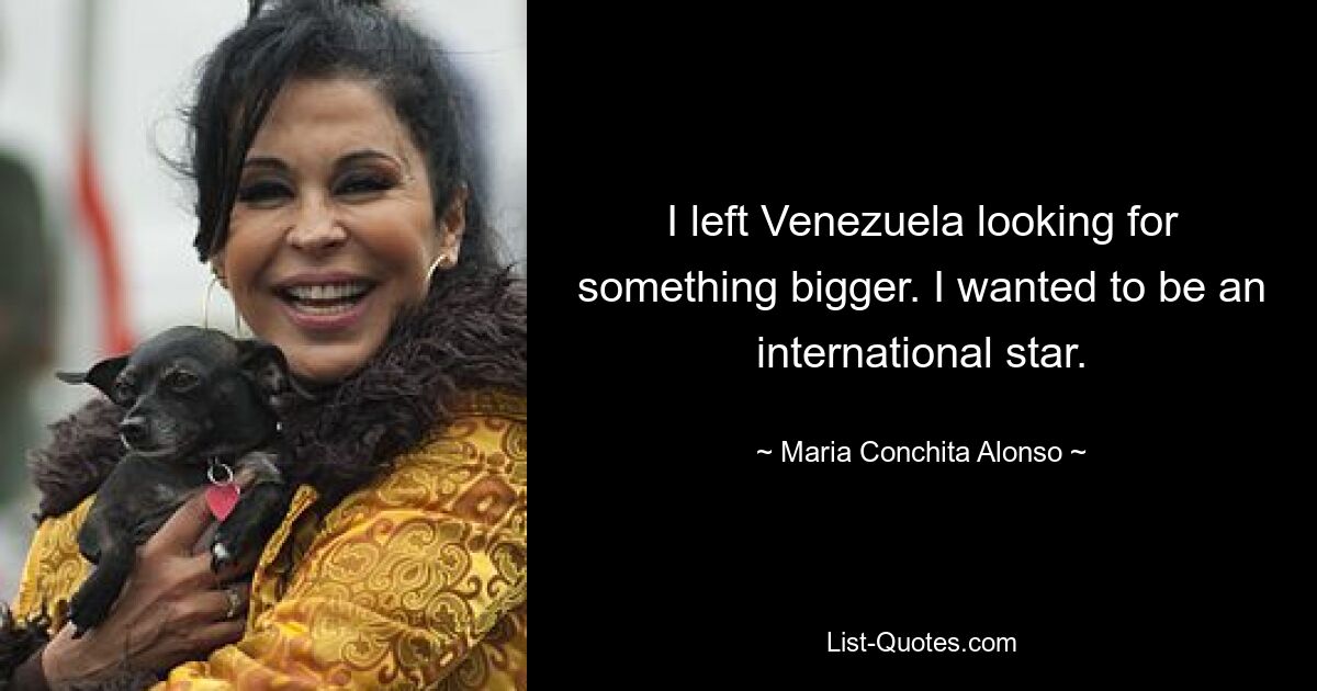 I left Venezuela looking for something bigger. I wanted to be an international star. — © Maria Conchita Alonso