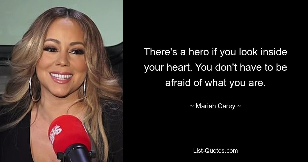 There's a hero if you look inside your heart. You don't have to be afraid of what you are. — © Mariah Carey