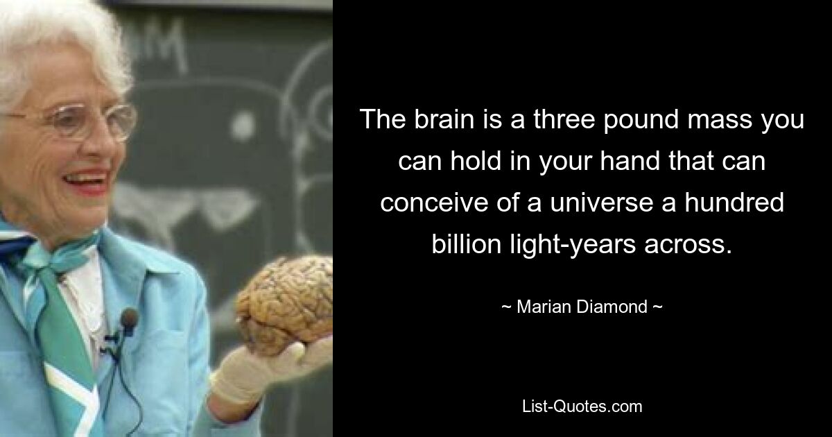 The brain is a three pound mass you can hold in your hand that can conceive of a universe a hundred billion light-years across. — © Marian Diamond