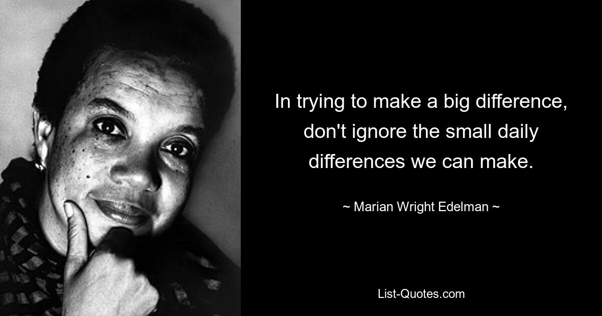 In trying to make a big difference, don't ignore the small daily differences we can make. — © Marian Wright Edelman