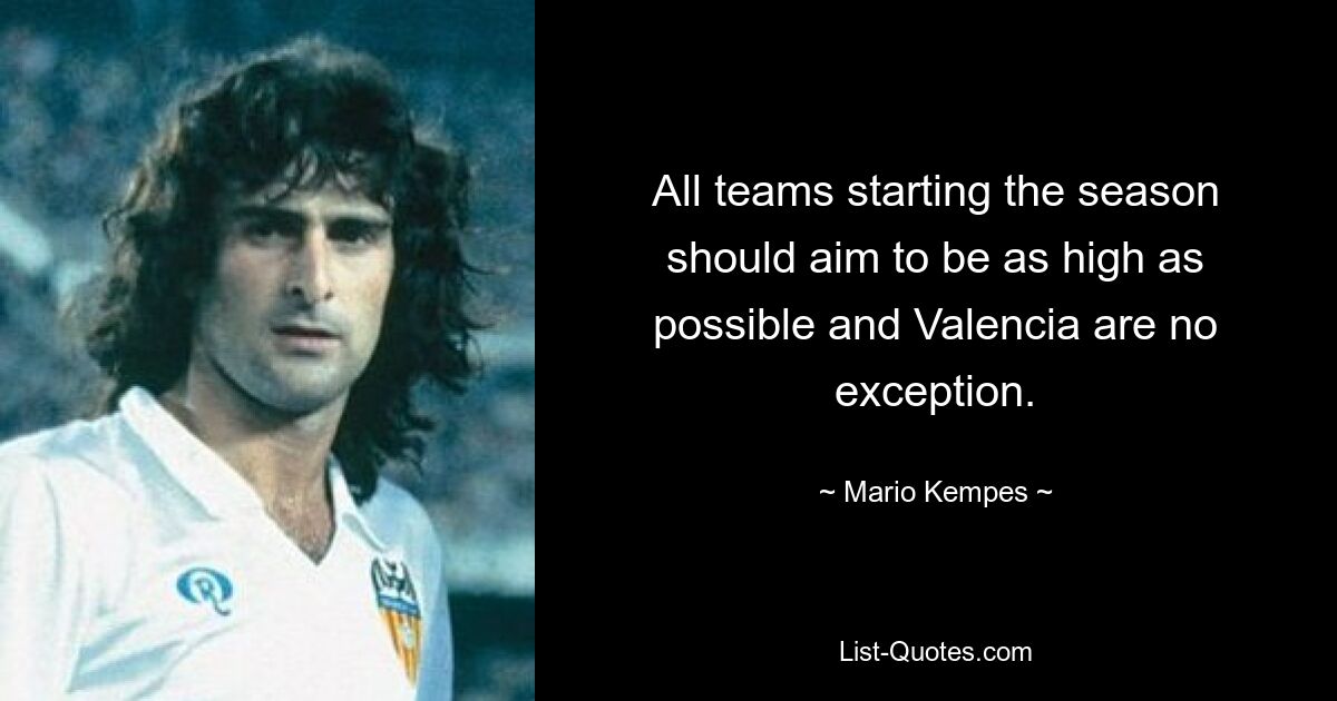 All teams starting the season should aim to be as high as possible and Valencia are no exception. — © Mario Kempes