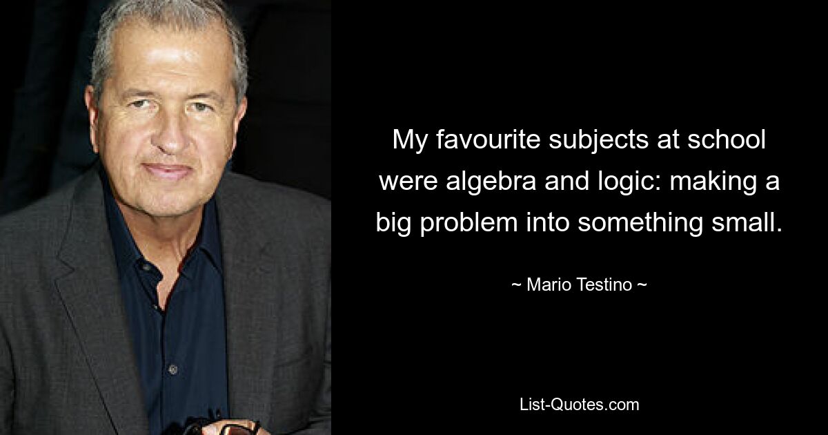 My favourite subjects at school were algebra and logic: making a big problem into something small. — © Mario Testino