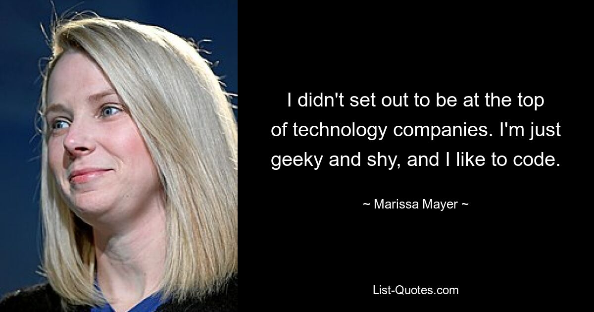 I didn't set out to be at the top of technology companies. I'm just geeky and shy, and I like to code. — © Marissa Mayer