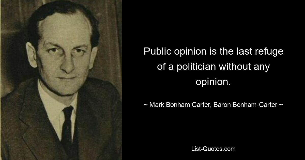 Public opinion is the last refuge of a politician without any opinion. — © Mark Bonham Carter, Baron Bonham-Carter