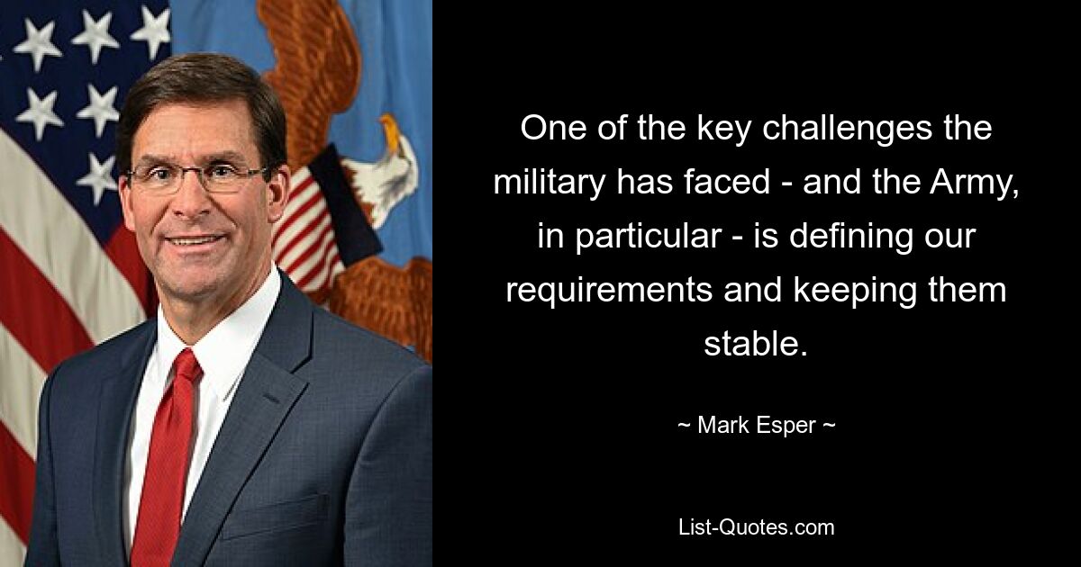 One of the key challenges the military has faced - and the Army, in particular - is defining our requirements and keeping them stable. — © Mark Esper